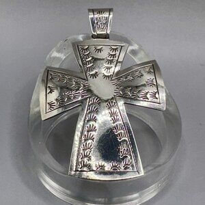 Hand Stamped Mexican Cross Pendant Large Sterling Silver Mexico 925 Statement